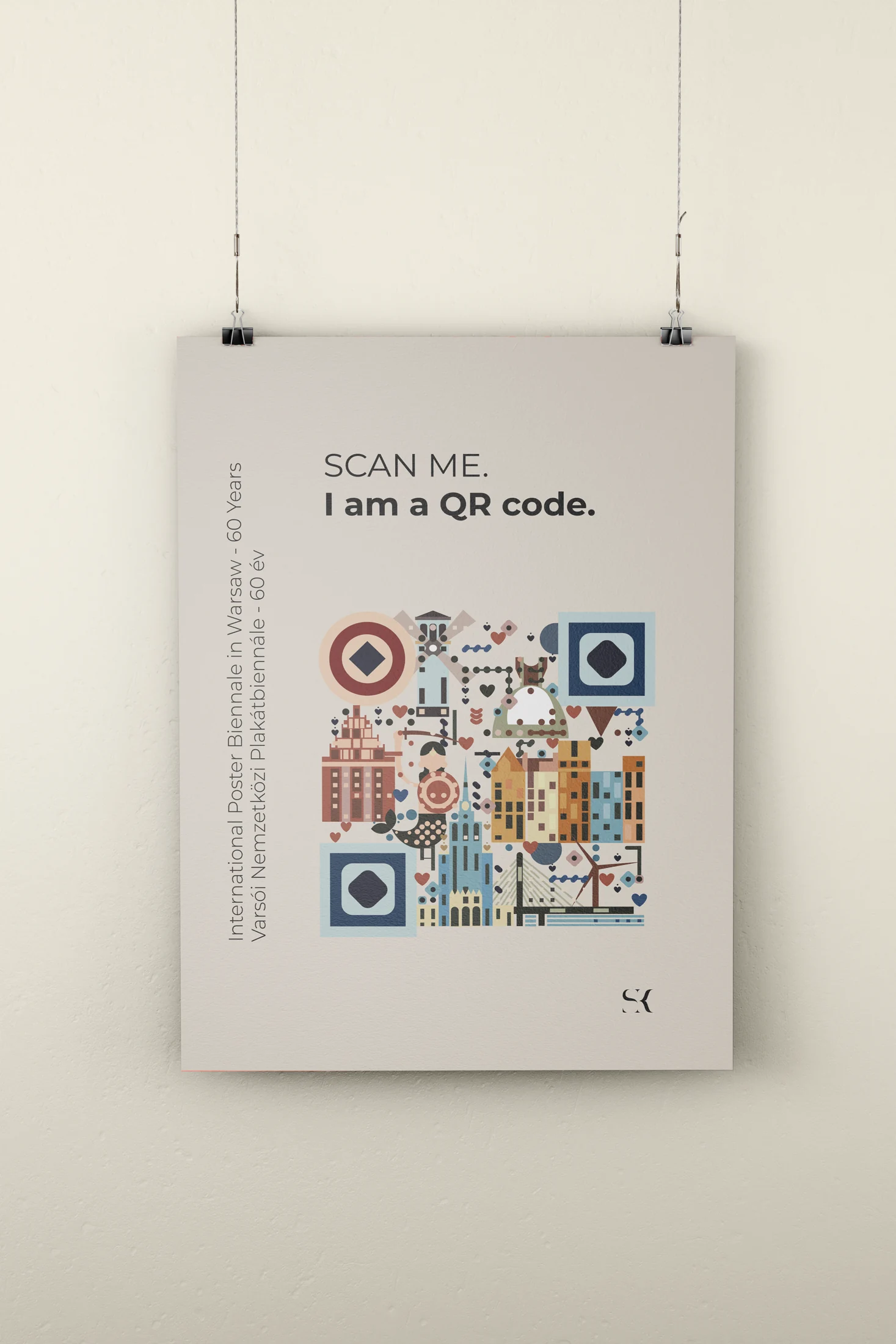 Illustrative QR artwork displayed on a wall